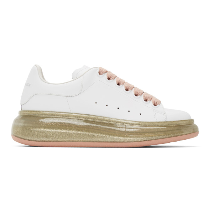 Alexander McQueen White and Pink Glitter Sole Oversized Sneakers (634151WHWKV)