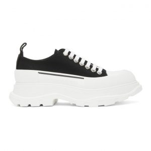 Alexander McQueen Black and White Tread Slick Platform Low Sneakers (611705 W4L32)
