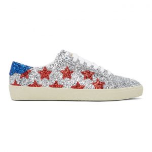 Saint Laurent Silver Glitter Court Classic Sneakers (6034111G040)