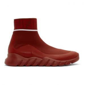 Fendi Red Tech Knit Forever Fendi High-Top Sneakers (7E1196 A9SS)