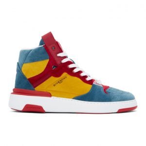 Givenchy Blue and Yellow Ribbed Velvet Three-Toned Wing Sneakers (BH002JH0R5)