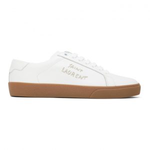 Saint Laurent White and Brown Court Classic Sneakers (610649 00N00)