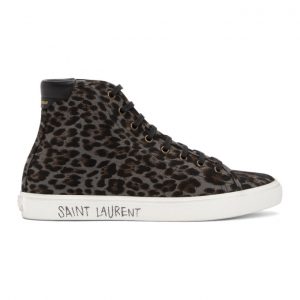 Saint Laurent Grey and Black Print Malibu High-Top Sneakers (6060751ZB10)