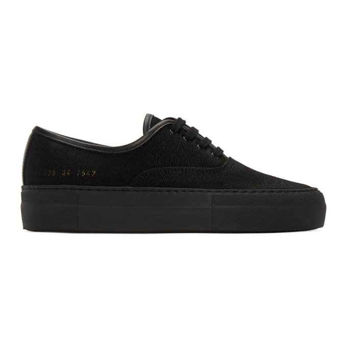Common Projects Black Canvas Four Hole Sneakers (4136)