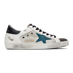 Golden Goose White and Blue Glitter Superstar Sneakers (GMF00103.F000471.803)