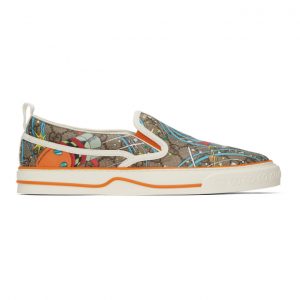 Gucci Beige Disney Edition GG Supreme Gucci Tennis 1977 Donald Duck Sneakers (647951 2M120)
