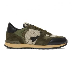 Valentino Green Valentino Garavani Mesh Camouflage Rockrunner Sneakers (VY2S0723QRK)