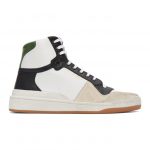 Saint Laurent White and Green Paneled High-Top Sneakers (6106181JZB0)