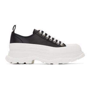 Alexander McQueen Black and White Leather Tread Slick Sneakers (627225WHZ62)