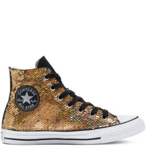 Converse Gold & Silver Sequins Chuck Taylor All Star High Top Gold Gold (169934C)