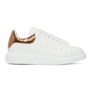 Alexander McQueen White and Rose Gold Croc Oversized Sneakers (625162WHYBQ)