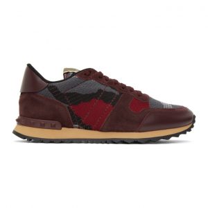Valentino Burgundy and Grey Valentino Garavani Rockrunner Sneakers (UY0S0723QRK)
