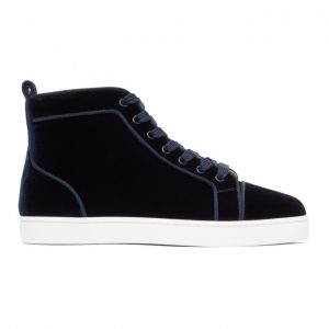 Christian Louboutin Navy Velvet Louis Orlato High-Top Sneakers (3200694)