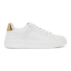 Balmain White and Gold B-Court Sneakers (VN1C580LAML)