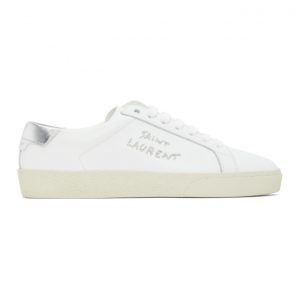 Saint Laurent White and Silver Court Classic Sneakers (611275 00NA0)
