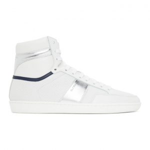 Saint Laurent White and Silver Court Classic SL/10H Sneakers (418026 04G80)