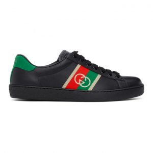 Gucci Black and Green Interlocking G Ace Sneakers (644749 1XGM0)