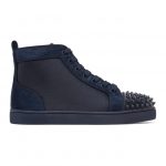 Christian Louboutin Navy Canvas Lou Spikes Orlato High-Top Sneakers (1210308)