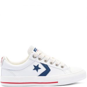 Converse Big Kids Leather Star Player Low Top White, Blue White/ Blue (669255C)
