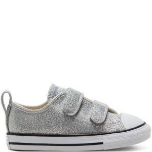 Converse Toddlers’ Coated Glitter Easy-On Chuck Taylor All Star Low Top Silver/White/Black (768470C)