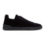 Ermenegildo Zegna Black Shearling Triple Stitch Sneakers (LHSMI A4715X)
