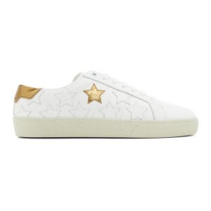 Saint Laurent White and Gold Star Court Classic Sneakers (592541 00N90)