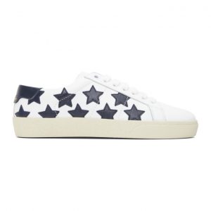 Saint Laurent White and Black Star Court Classic Sneakers (592541 0M550)