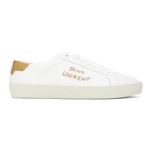 Saint Laurent White and Gold Court Classic Sneakers (611275 00N80)