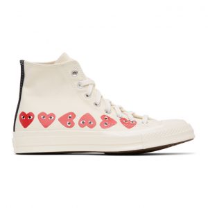Comme des Garcons Play Off-White Converse Edition Multiple Hearts Chuck 70 High Sneakers (K116)