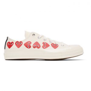 Comme des Garcons Play Off-White Converse Edition Multiple Hearts Chuck 70 Low Sneakers (K117)