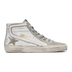 Golden Goose White and Grey Slide High-Top Sneakers (GMF00115.F000324.102)