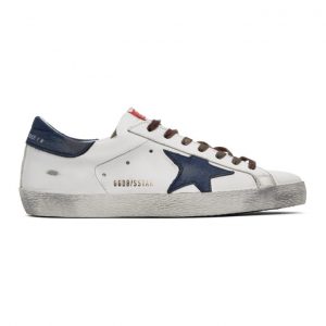Golden Goose White and Navy Superstar Sneakers (GMF00101.F000343.102)