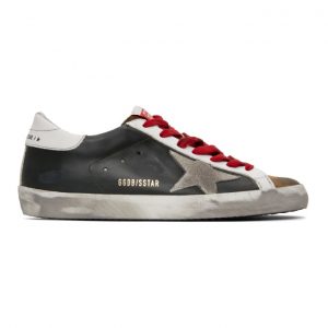 Golden Goose Black and Khaki Superstar Sneakers (GMF00101.F000346.803)