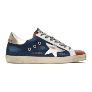 Golden Goose Blue and Brown Denim Superstar Sneakers (GMF00101.F000351.803)