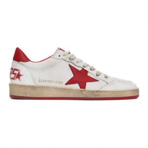 Golden Goose White and Red Cracked Ball Star Sneakers (GMF00117.F000325.102)