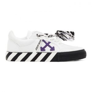 Off-White White and Purple Canvas Vulcanized Sneakers (OMIA085R21FAB0010137)