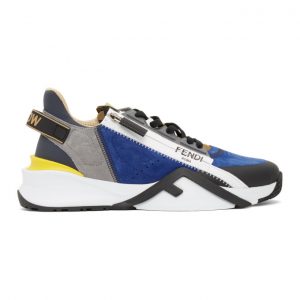 Fendi Blue and Grey Suede Flow Sneakers (7E1392 TC0)