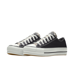 Converse Custom Leather Platform Chuck Taylor All Star Low Top Black Black ((568162C))