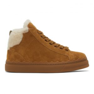 Chloe Brown Shearling Lauren High-Top Sneakers (CHC21S39818)