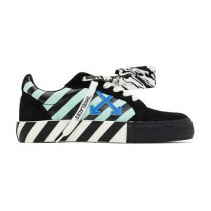 Off-White Black and Green Vulcanized Diagonal Print Sneakers (OMIA085R21LEA0061045)