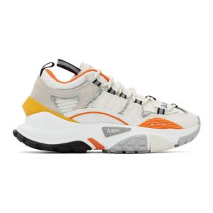 AAPE by A Bathing Ape White and Orange Dimension Sneakers (AAPSHM6540XXDWHX)