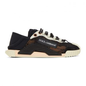 Dolce and Gabbana Black and Pink Slip-On NS1 Sneakers (CK1754 AW444)