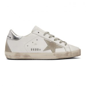 Golden Goose White and Silver Superstar Sneakers (GCOWS590.W77)