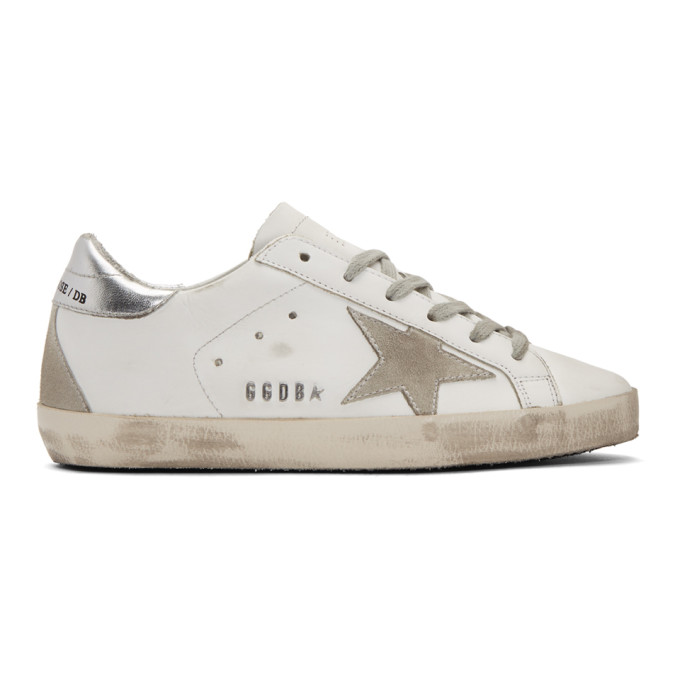 Golden Goose White and Silver Superstar Sneakers (GCOWS590.W77)