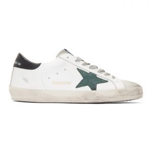 Golden Goose White and Green Superstar Sneakers (G35MS590.Q21)