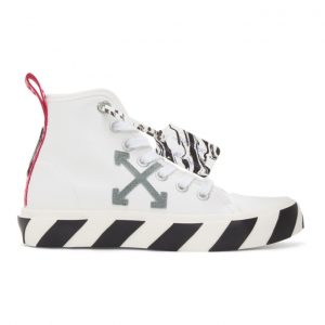 Off-White White and Grey Vulcanized Mid-Top Sneakers (OMIA119R21FAB0010109)