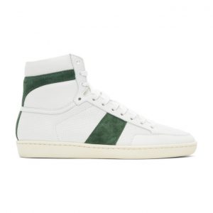 Saint Laurent White and Green Court Classic SL/10H Sneakers (418026 1JZ14)