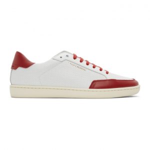 Saint Laurent White and Red Court Classic SL/10 Sneakers (603223 1JZ50)