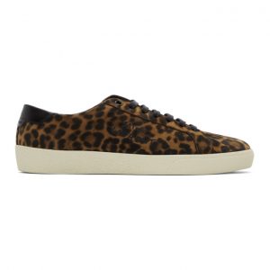 Saint Laurent Brown Suede Leopard Court Classic SL/06 Sneakers (592529 1FL21)