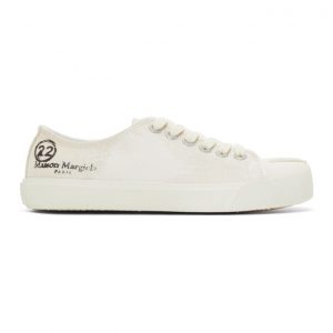 Maison Margiela Off-White Linen Painted Tabi Sneakers (S58WS0110 P4040)